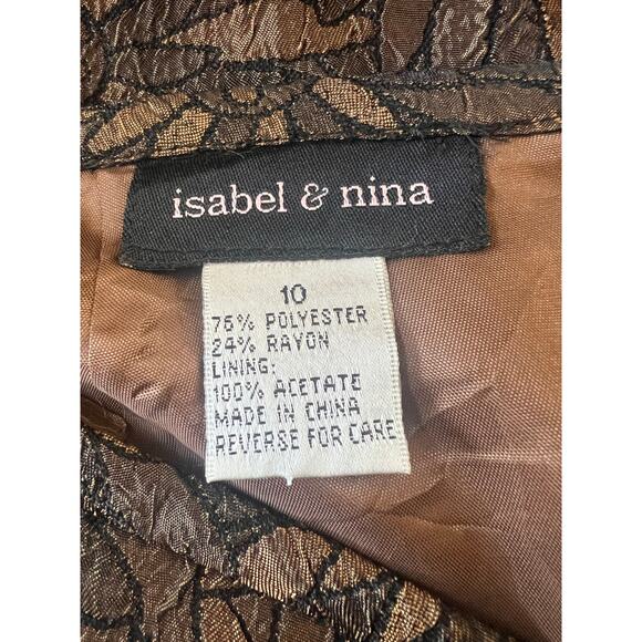 Isabel & Nina Brown Double Lined Office Skirt With Black Floral Outline Size 10 - Picture 3 of 4